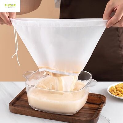 Bolsa de filtro de líquido, filtro de malla de nylon de grado alimenticio, cerradura de cuerda de tracción reutilizable, adecuada para fines de filtración de jugos, verduras y frutas